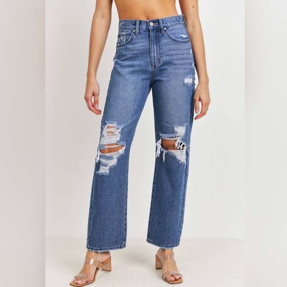 New! ☆ High Rise Dad Jean Dark Blue Denim - Sustainable! - Picture 4 of 9